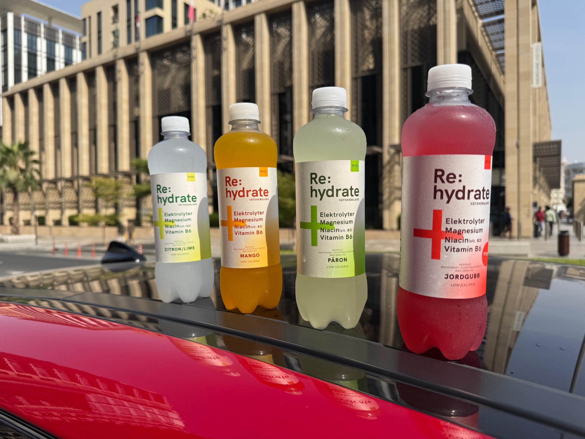 Re:hydrate four flavours photographed on location in the UAE